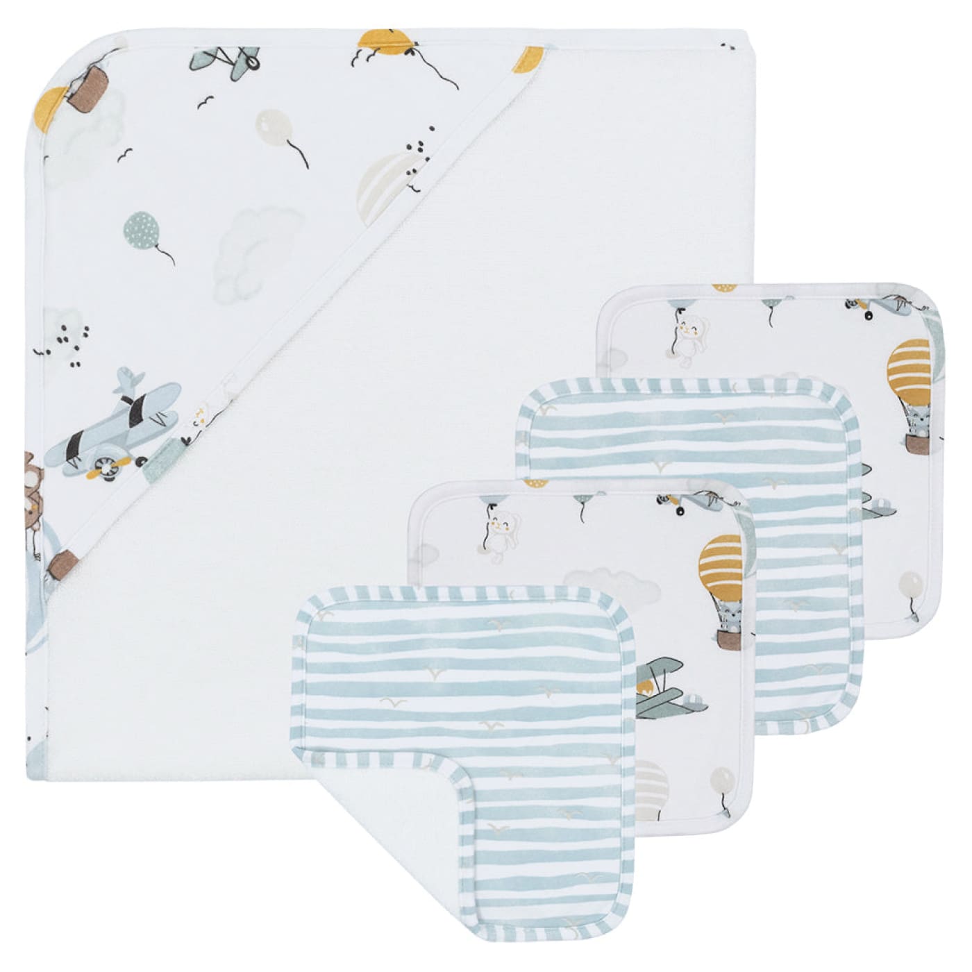 Living Textiles 5pc Bath Gift Set - Up Up & Away - Up Up and Away - BATHTIME & CHANGING - TOWELS/WASHERS