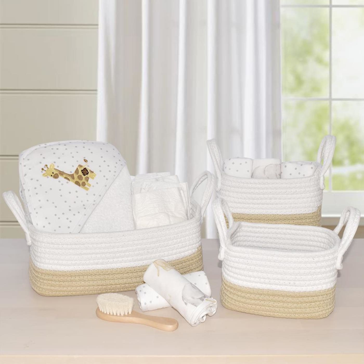 Living Textiles Cotton Rope Nursery Storage Set 3PC - White/Natural - White/Natural - NURSERY & BEDTIME - HAMPERS/STORAGE