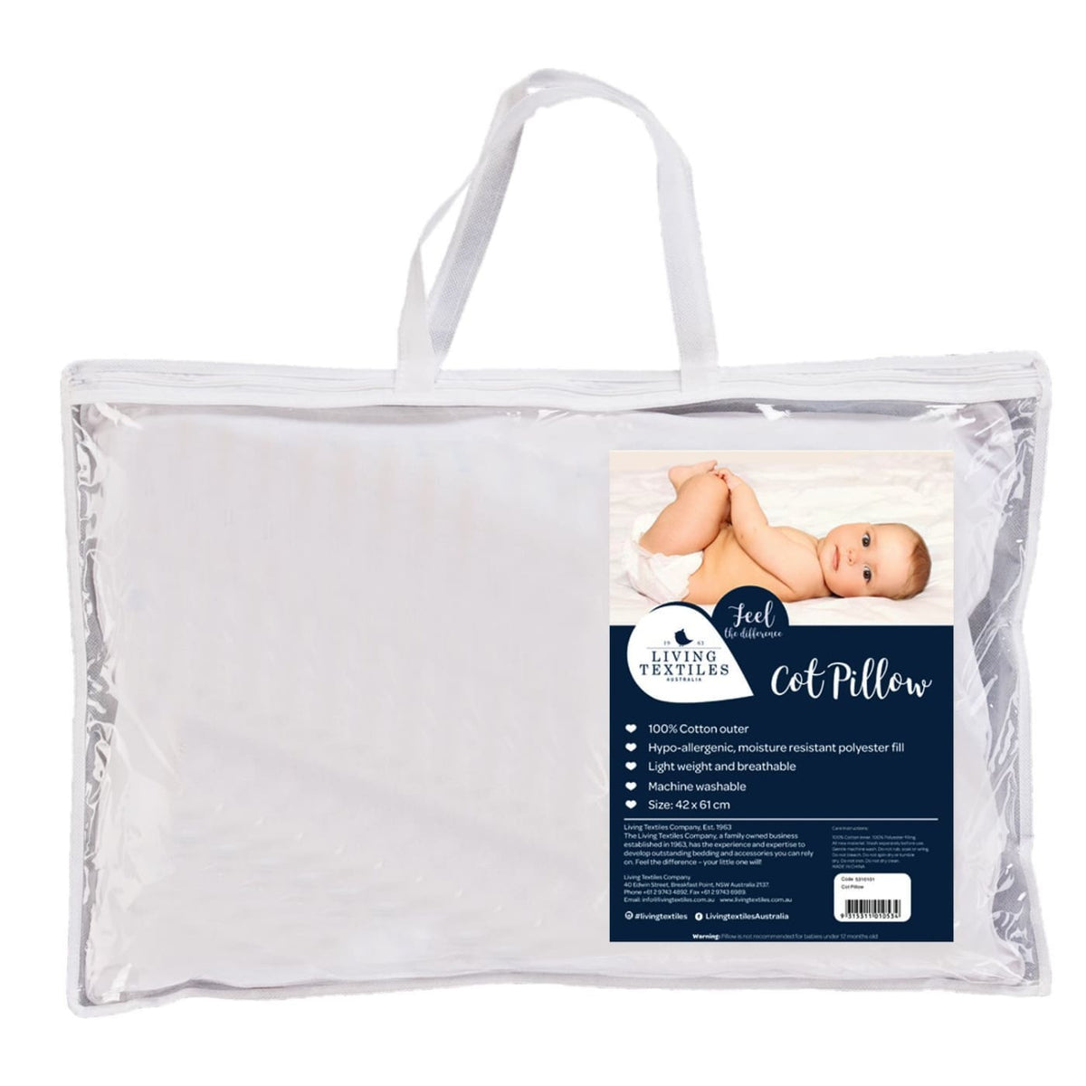 Living Textiles Cot Pillow - White - NURSERY &amp; BEDTIME - COT PILLOWS
