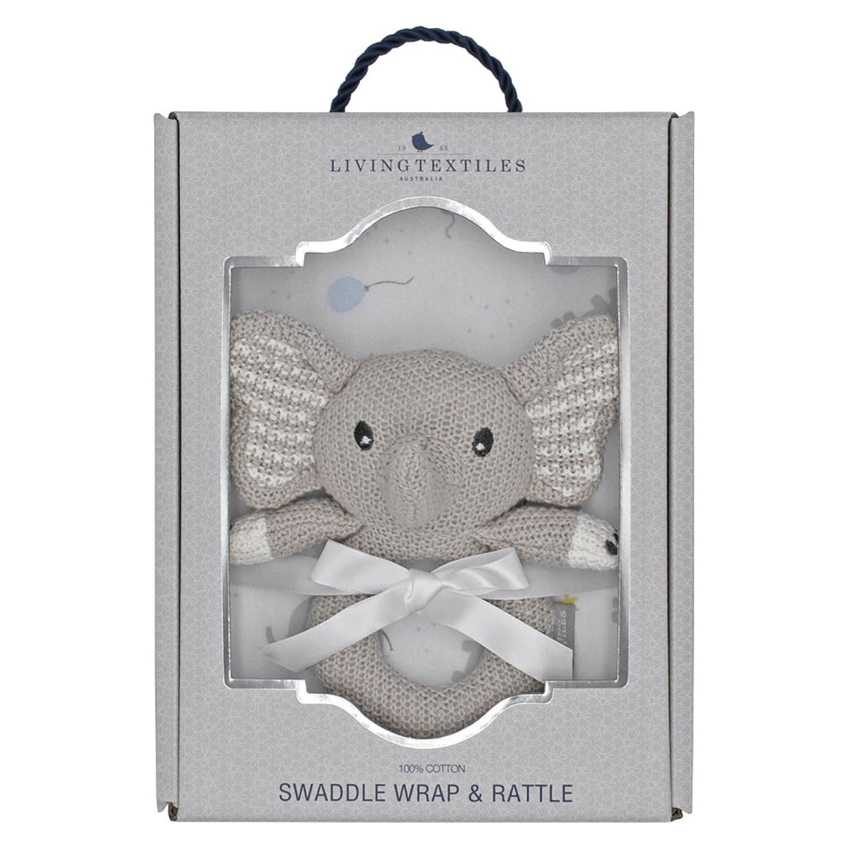 Living Textiles Jersey Swaddle &amp; Ring Rattle Gift Set - Mason Elephant - Mason Elephant - GIFTS - SWADDLES/WRAPS SETS