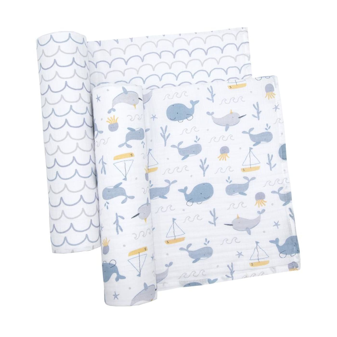 Living Textiles Little Dreamer 2pk Muslin Wraps - Whale of a Time - Whale of a time - NURSERY & BEDTIME - SWADDLES/WRAPS