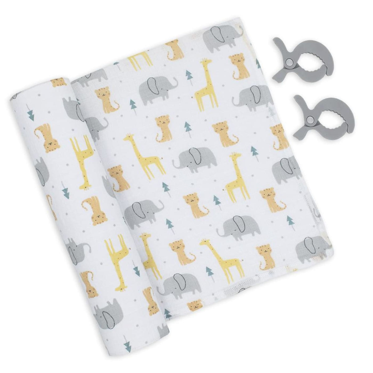 Living Textiles Little Dreamer Muslin Collection Swaddle &amp; Pram Pegs - Animal Parade - NURSERY &amp; BEDTIME - SWADDLES/WRAPS