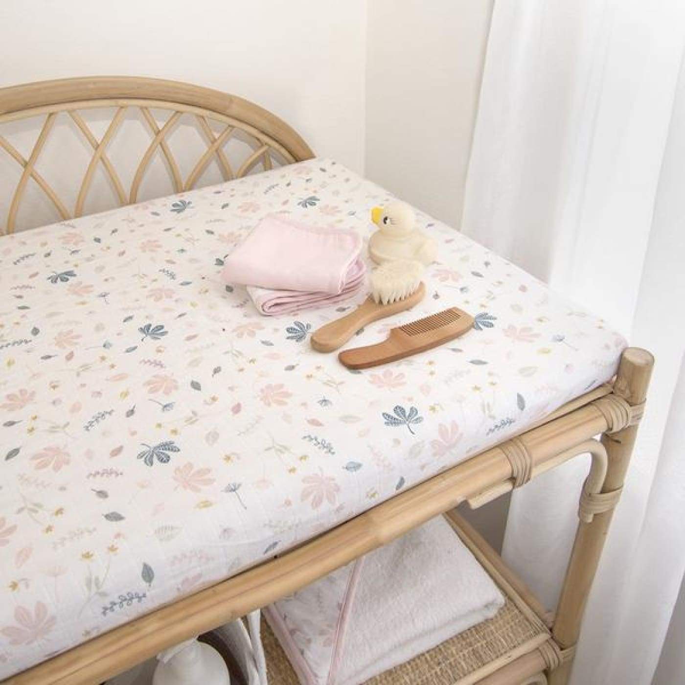 Living Textiles Muslin Change Pad Cover - Botanical/Blush - Botanical - BATHTIME & CHANGING - CHANGE MATS/COVERS