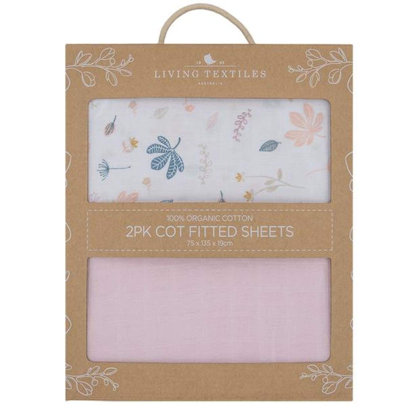 Living Textiles Muslin Cot Fitted Sheet 2pack - Botanical/Blush - Botanical/Blush - NURSERY & BEDTIME - COT MANCHESTER