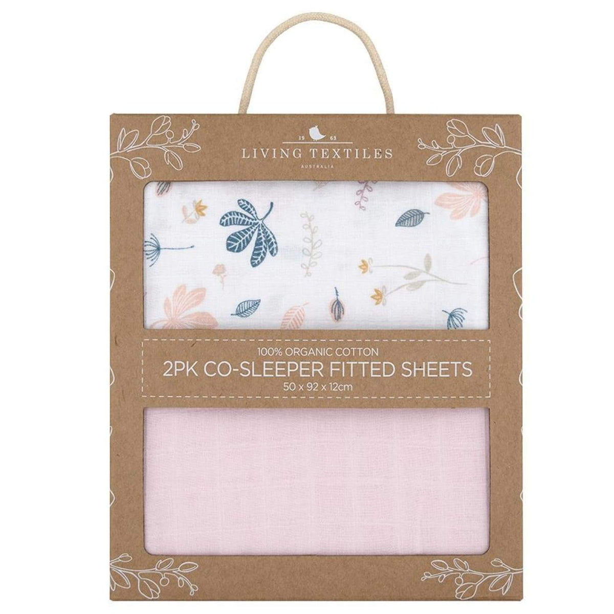 Living Textiles Muslin Cradle/Co-Sleeper Fitted Sheet 2 pack - Botanical/Blush - 50X92X12cm / Botanical/Blush - NURSERY &amp; BEDTIME - 