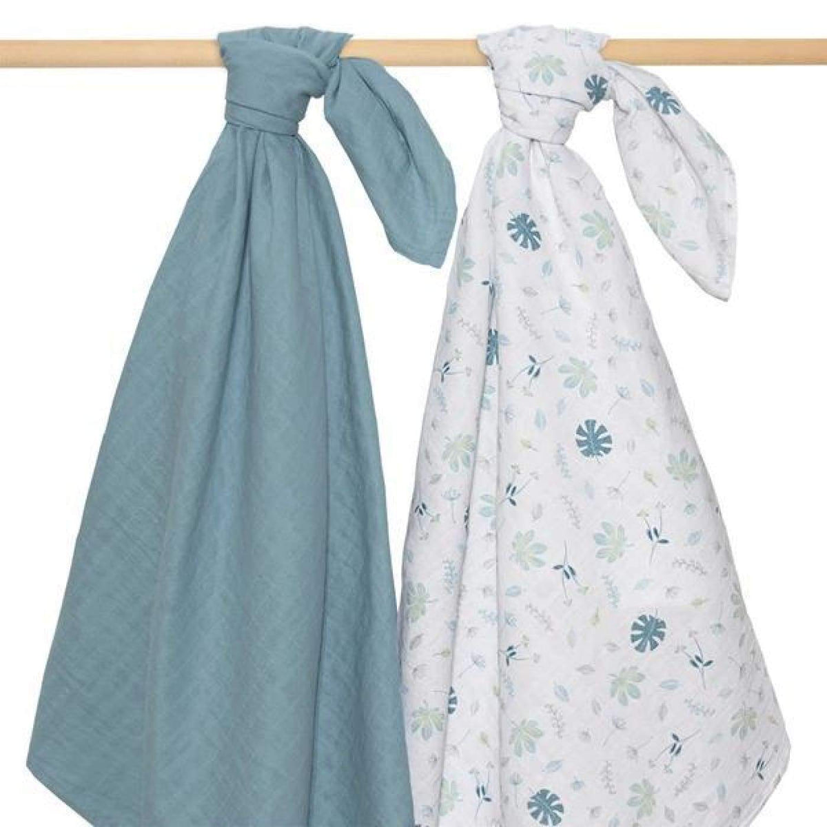 Living Textiles Muslin Wraps 2 pack - Banana Leaf/Teal - 100X100cm / Banana Leaf/Teal - NURSERY &amp; BEDTIME - SWADDLES/WRAPS