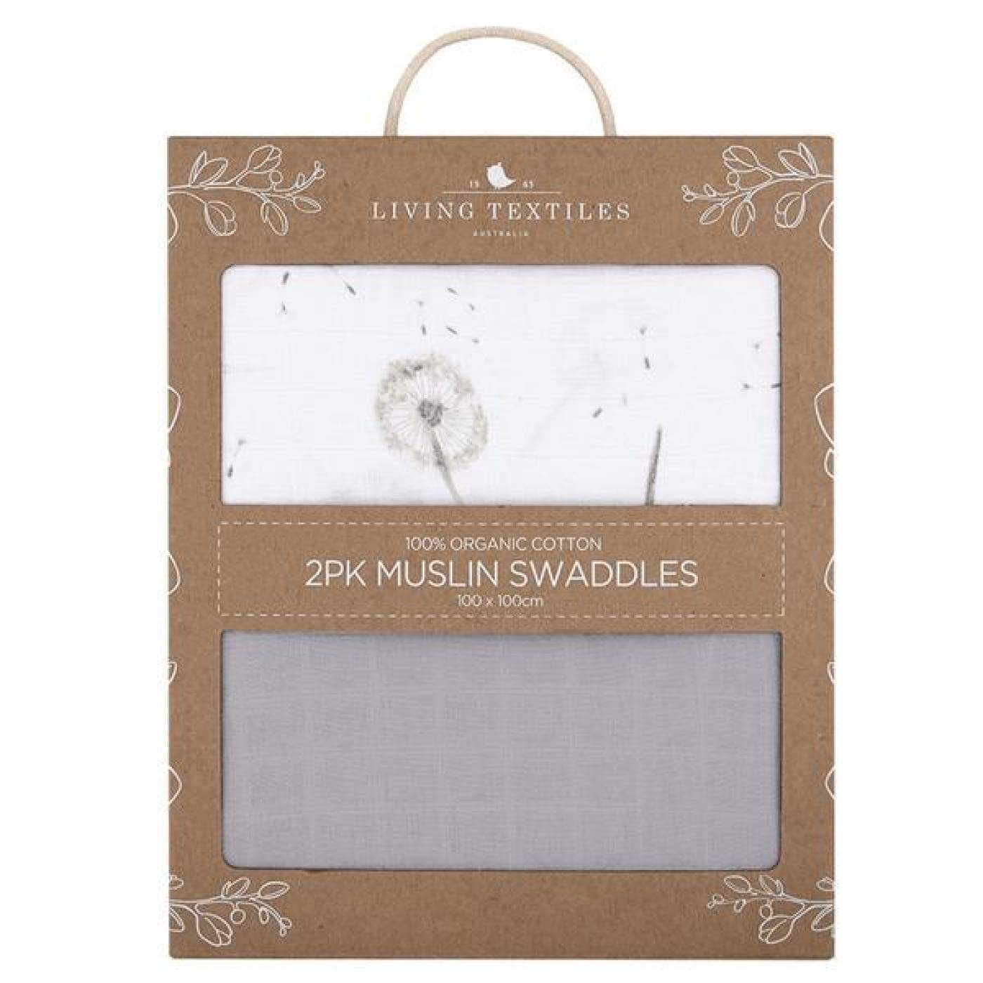 Living Textiles Muslin Wraps 2 pack - Dandelion/Grey - 100X100cm / Dandelion/Grey - NURSERY & BEDTIME - SWADDLES/WRAPS