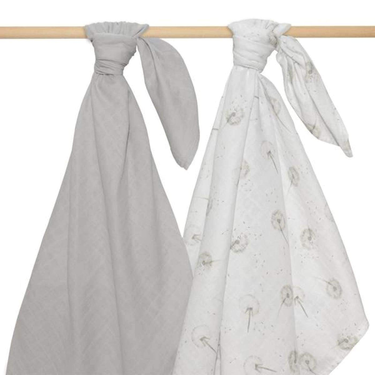 Living Textiles Muslin Wraps 2 pack - Dandelion/Grey - 100X100cm / Dandelion/Grey - NURSERY &amp; BEDTIME - SWADDLES/WRAPS