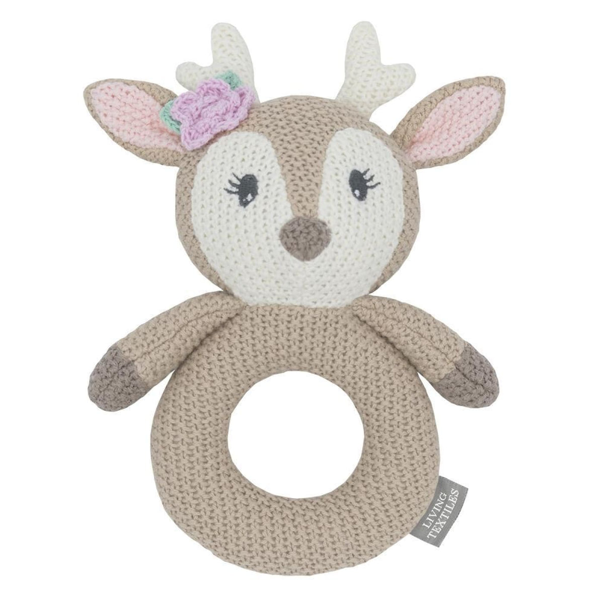 Living Textiles Whimsical Knitted Ring Rattle - Ava Fawn - Ava Fawn - TOYS &amp; PLAY - BLANKIES/COMFORTERS/RATTLES