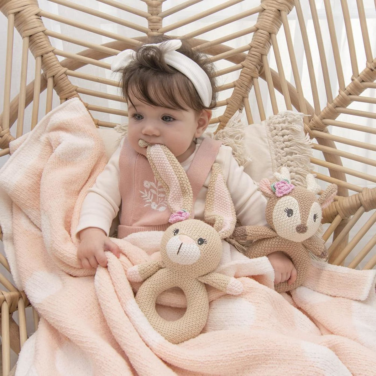 Living Textiles Whimsical Knitted Ring Rattle - Ava Fawn - Ava Fawn - TOYS &amp; PLAY - BLANKIES/COMFORTERS/RATTLES