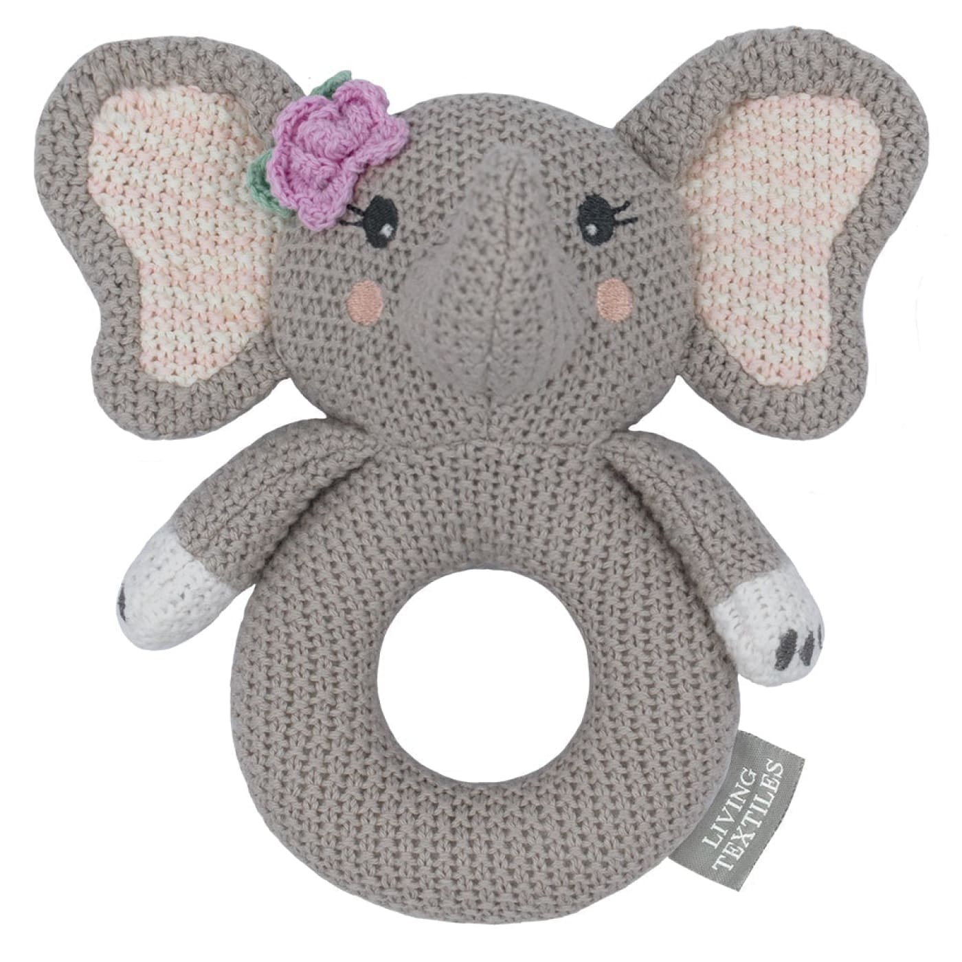 Living Textiles Whimsical Knitted Ring Rattle - Ella Elephant - Ella Elephant - TOYS & PLAY - BLANKIES/COMFORTERS/RATTLES