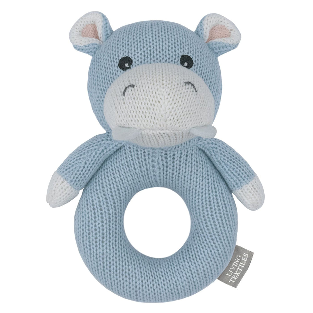 Living Textiles Whimsical Knitted Ring Rattle - Henry Hippo - Henry Hippo - TOYS &amp; PLAY - BLANKIES/COMFORTERS/RATTLES