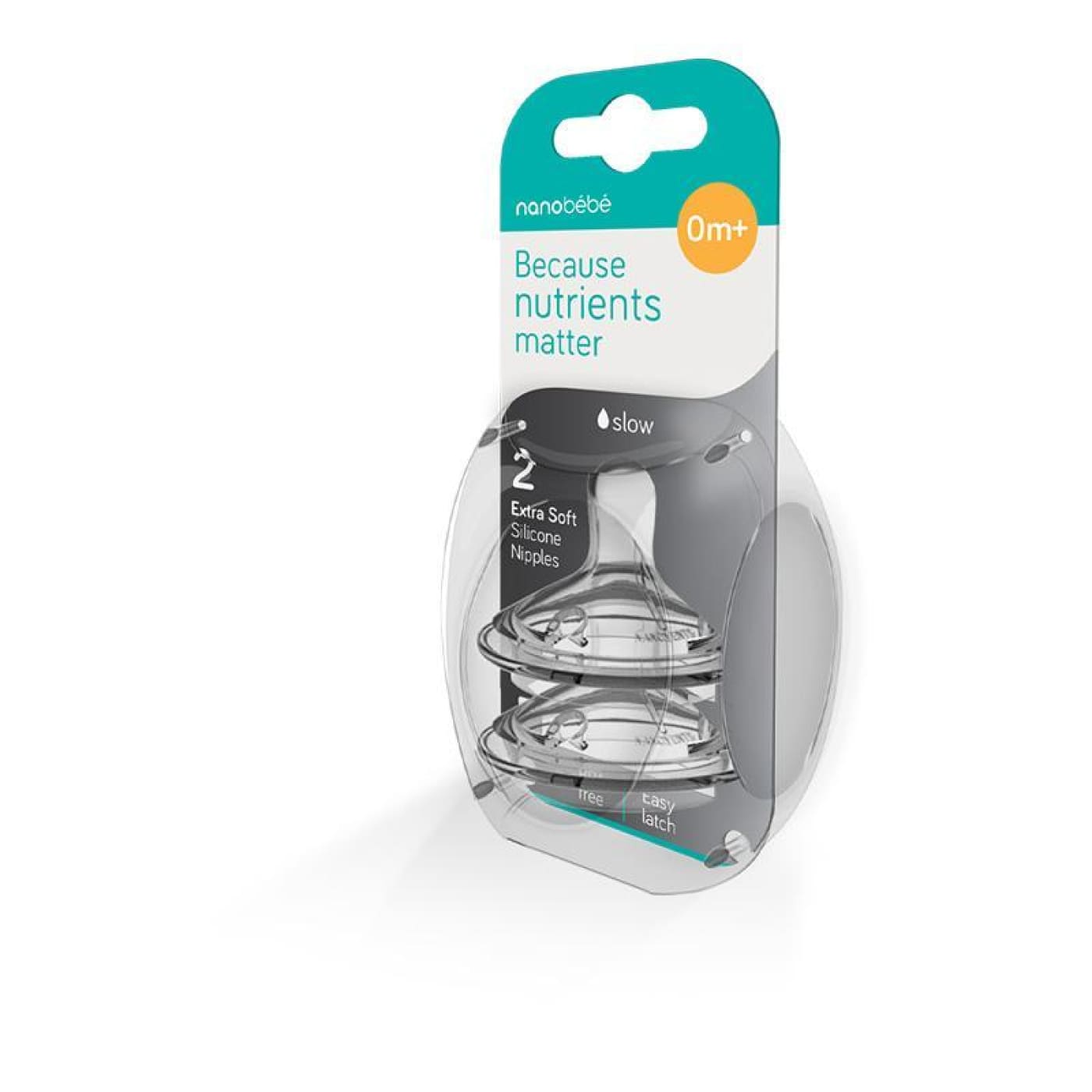 Nanobebe Silicone Teats Twin Pack - Slow Flow - Clear - NURSING & FEEDING - BOTTLES/TEATS