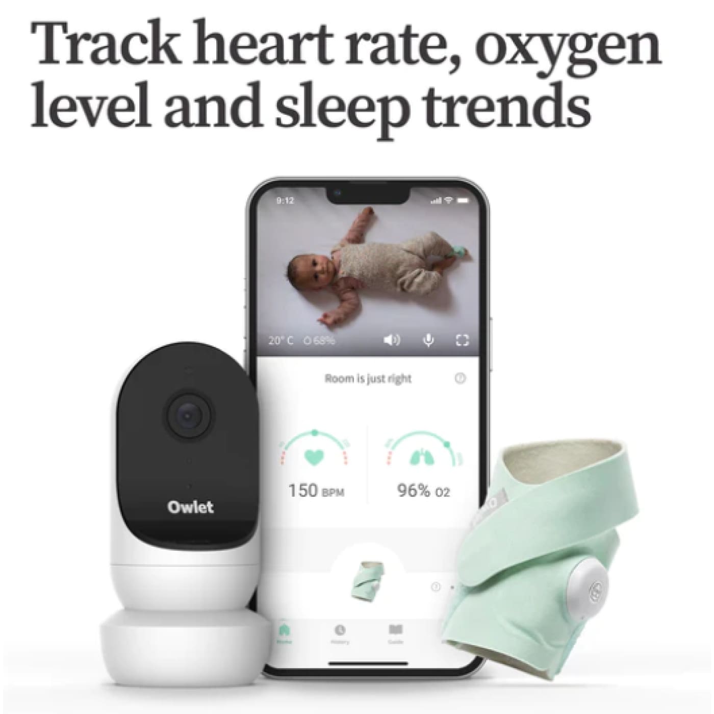 Owlet Monitor Duo 2 - Smart Sock 3 + Cam 2 Baby Monitor - Mint - Mint - HEALTH & HOME SAFETY - BABY MONITORS