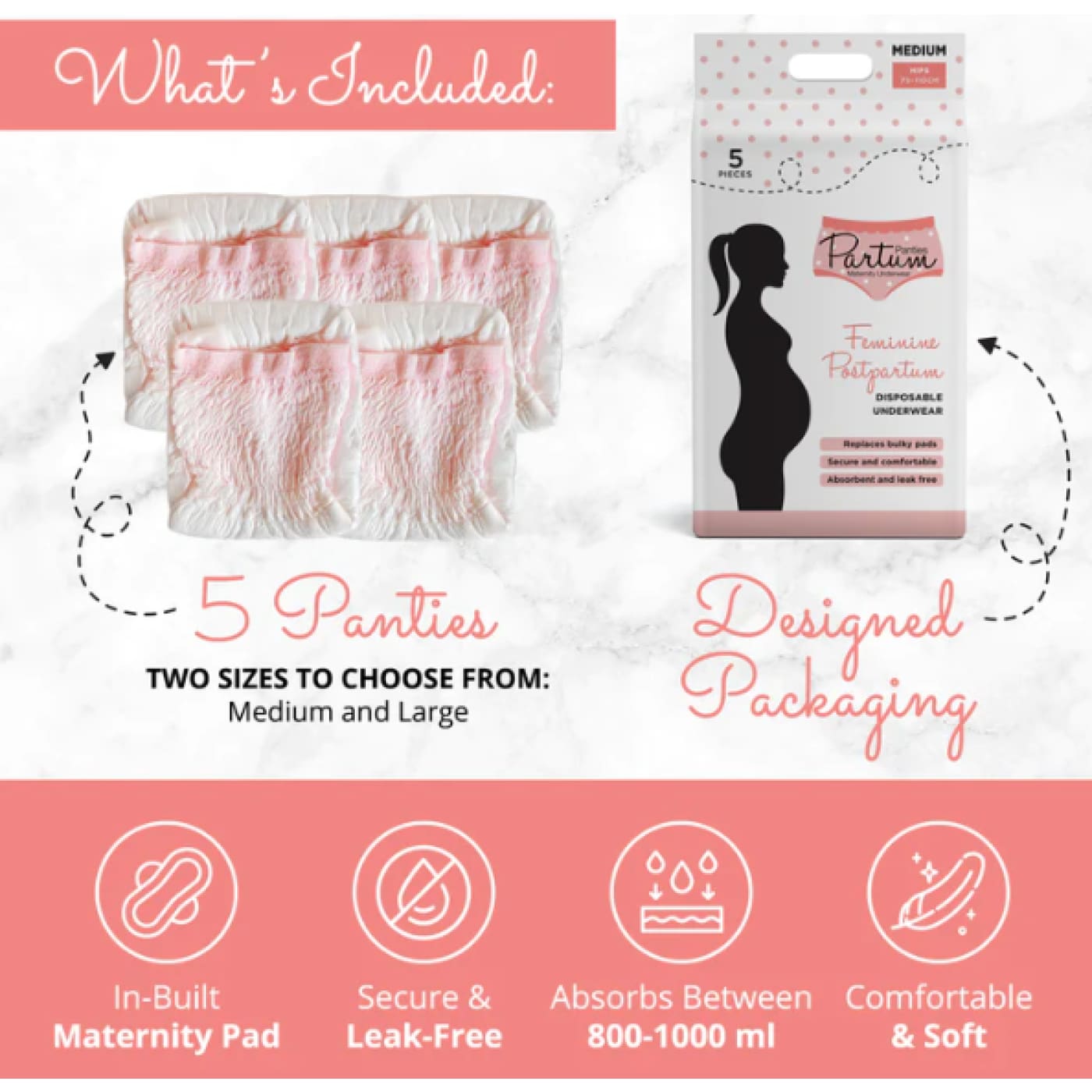 Partum Panties - Maternity Disposable Pack 5 - Large - Large - FOR MUM - MATERNITY BRAS/CAMI TOPS/UNDERWEAR