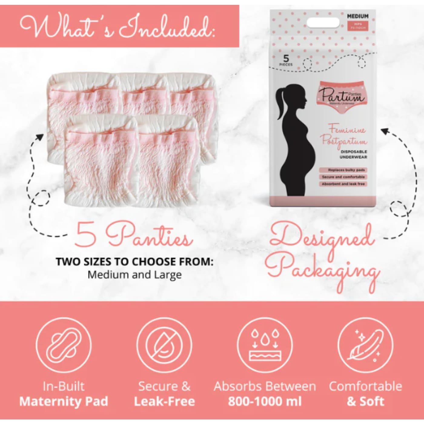 Partum Panties - Maternity Disposable Pack 5 - Medium - Medium - FOR MUM - MATERNITY BRAS/CAMI TOPS/UNDERWEAR