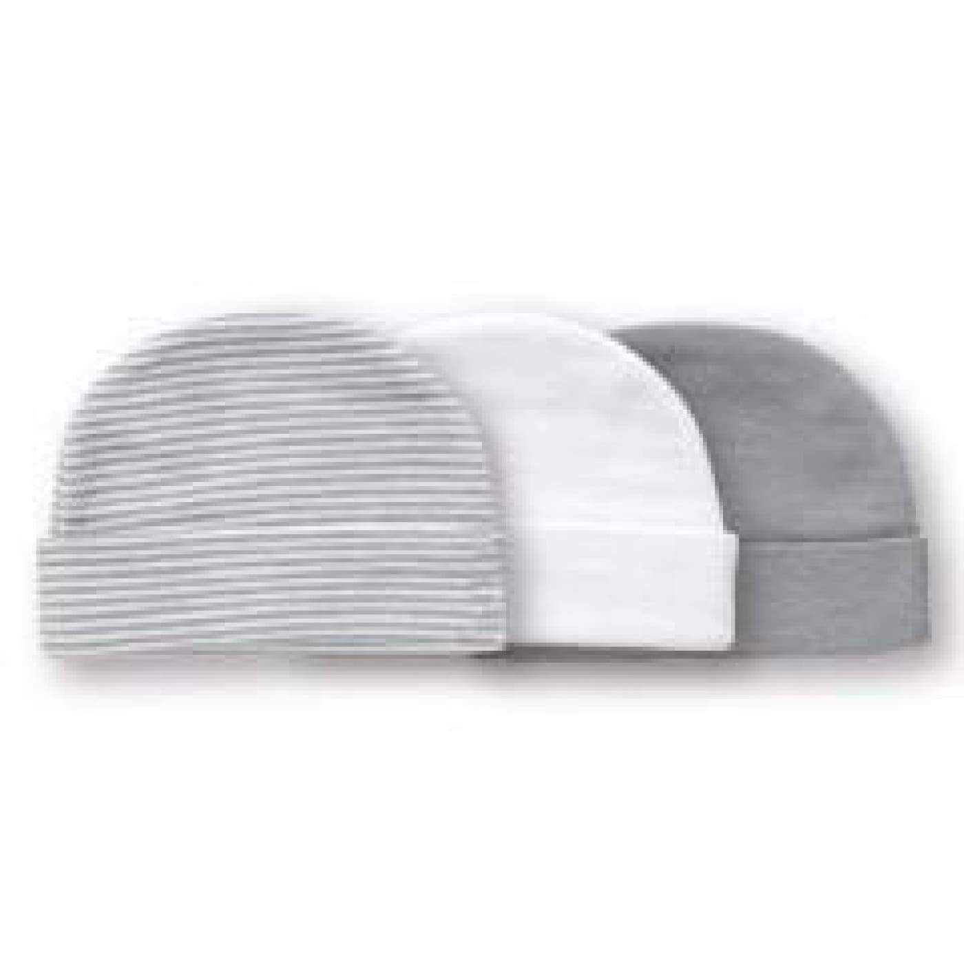 Playette 3pp Preemie Caps GREY/WHITE - BABY & TODDLER CLOTHING - MITTENS/SOCKS/SHOES