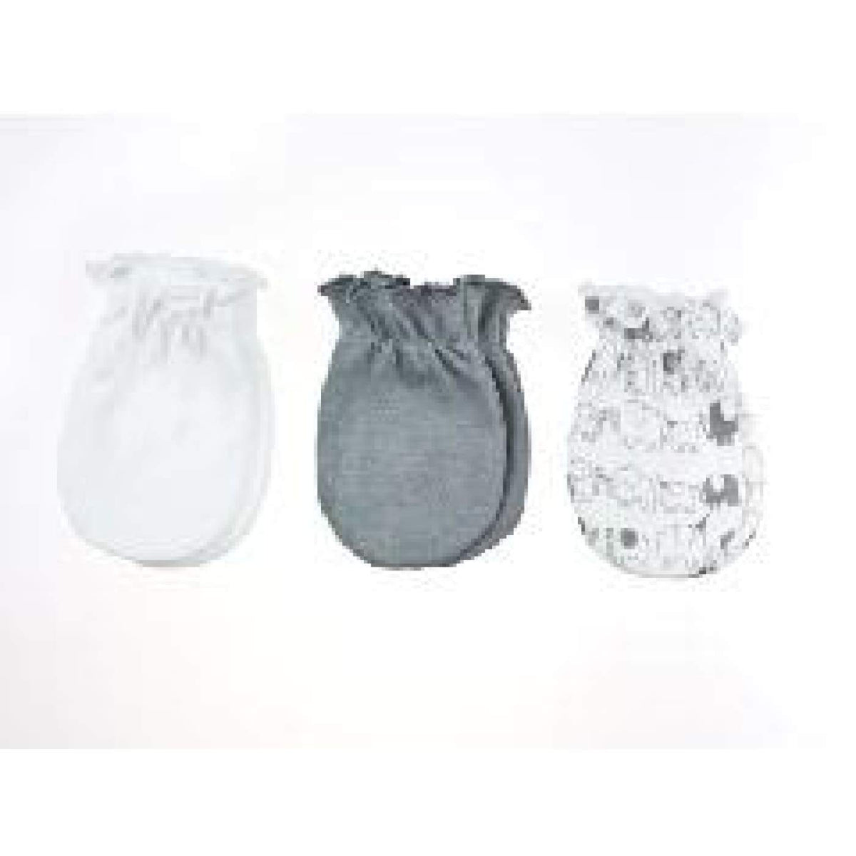 Playette Mittens - Elephant/Grey/White 0-6M 3PK - BABY &amp; TODDLER CLOTHING - MITTENS/SOCKS/SHOES