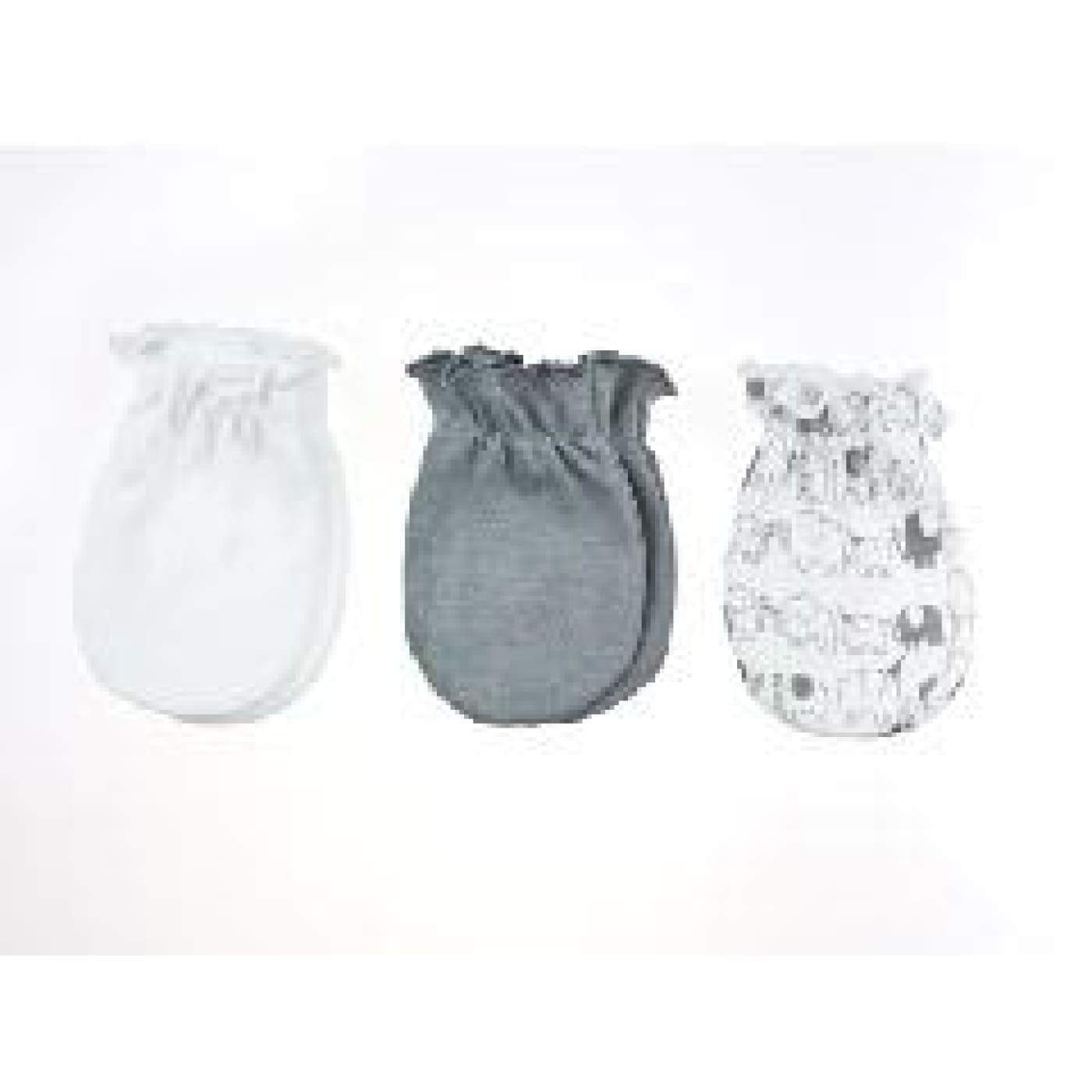 Playette Mittens - Elephant/Grey/White 0-6M 3PK - BABY & TODDLER CLOTHING - MITTENS/SOCKS/SHOES