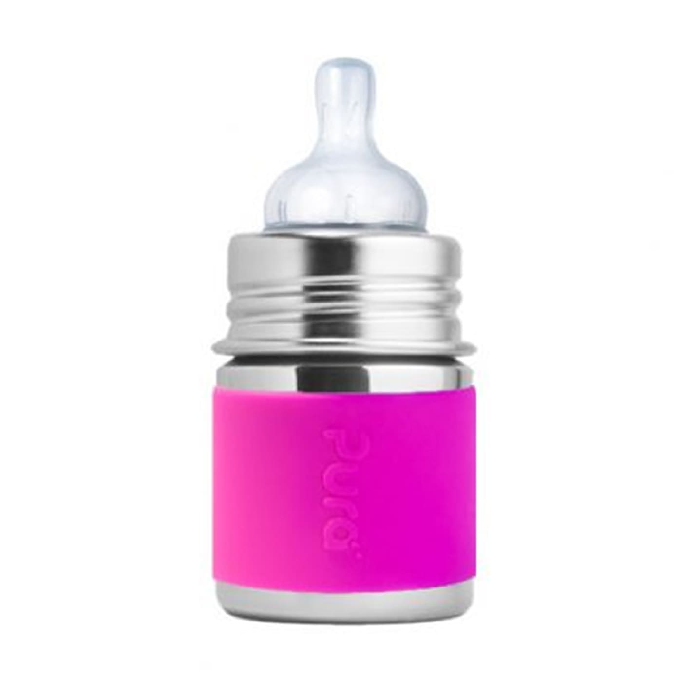 Pura Kiki Infant Stainless Steel Bottle Slow Teat - Pink Sleeve 150ML - NURSING & FEEDING - ECO RANGE