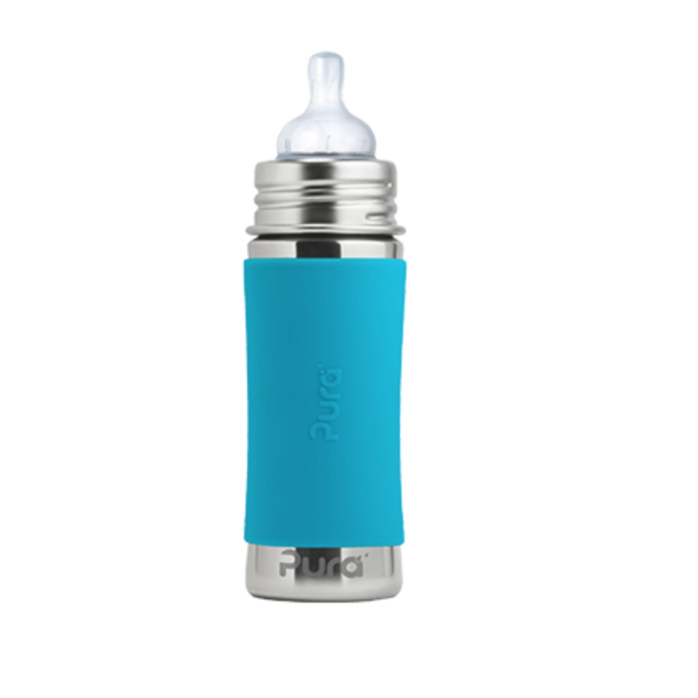 Pura Kiki Infant Stainless Steel Bottle Medium Teat - Aqua Sleeve 325ML - NURSING & FEEDING - ECO RANGE
