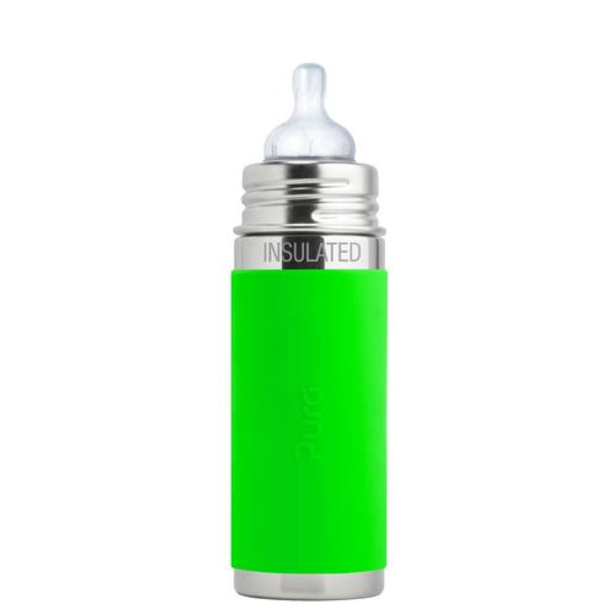 Pura Kiki Infant Stainless Steel Bottle Medium Teat - Green Sleeve 325ML - NURSING &amp; FEEDING - ECO RANGE