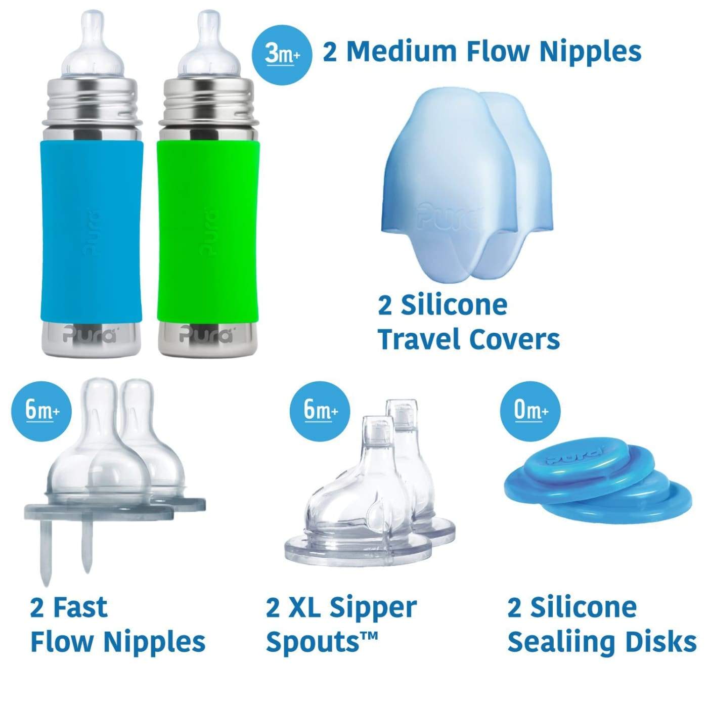Pura Kiki Infant Starter Kit Aqua/Green 325ML (3-18M) - 325ML / Aqua/Green - NURSING & FEEDING - ECO RANGE