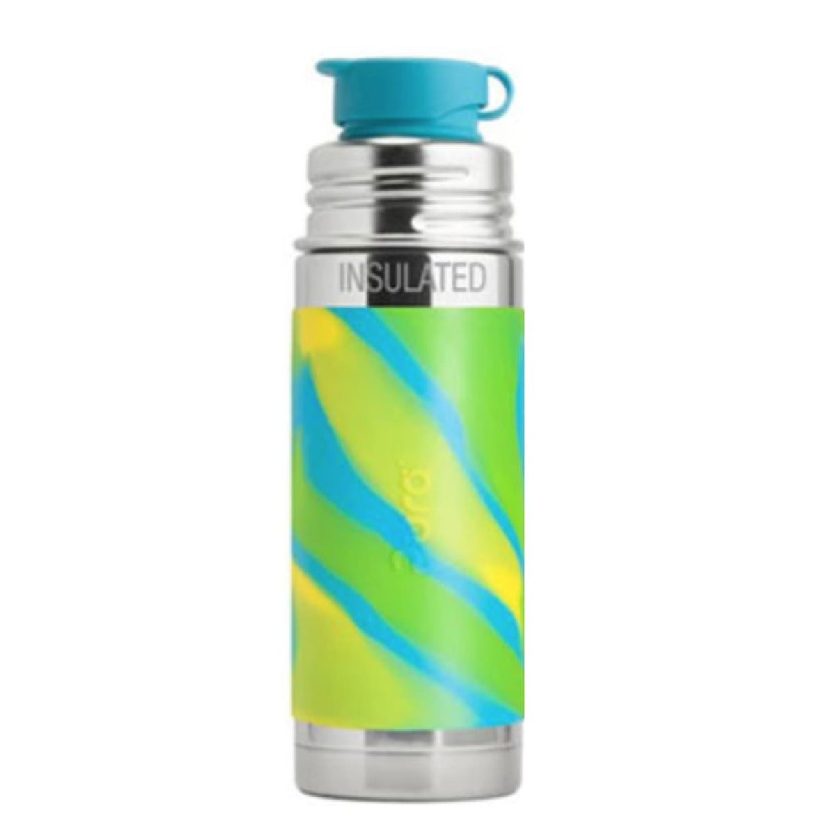 Pura Kiki Insulated Sport Mini Stainless Steel Bottle - Aqua Swirl Sleeve 260ML - NURSING &amp; FEEDING - ECO RANGE