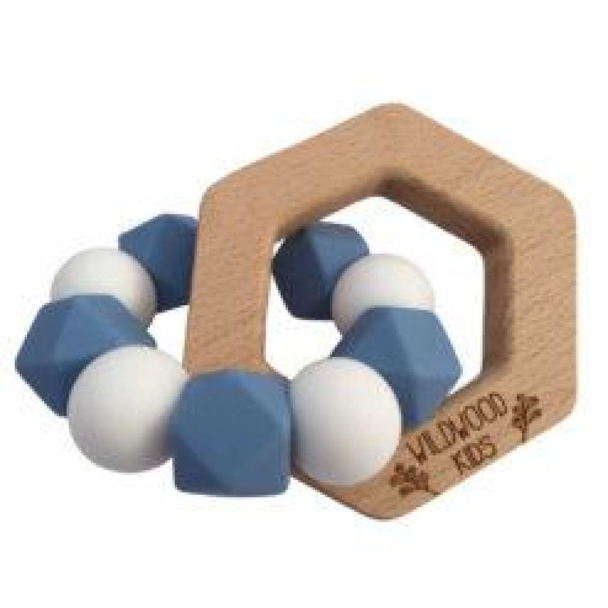 Wildwood Kids Teether - Hexagon Blue/White - NURSING &amp; FEEDING - TEETHERS/TEETHING JEWELLERY