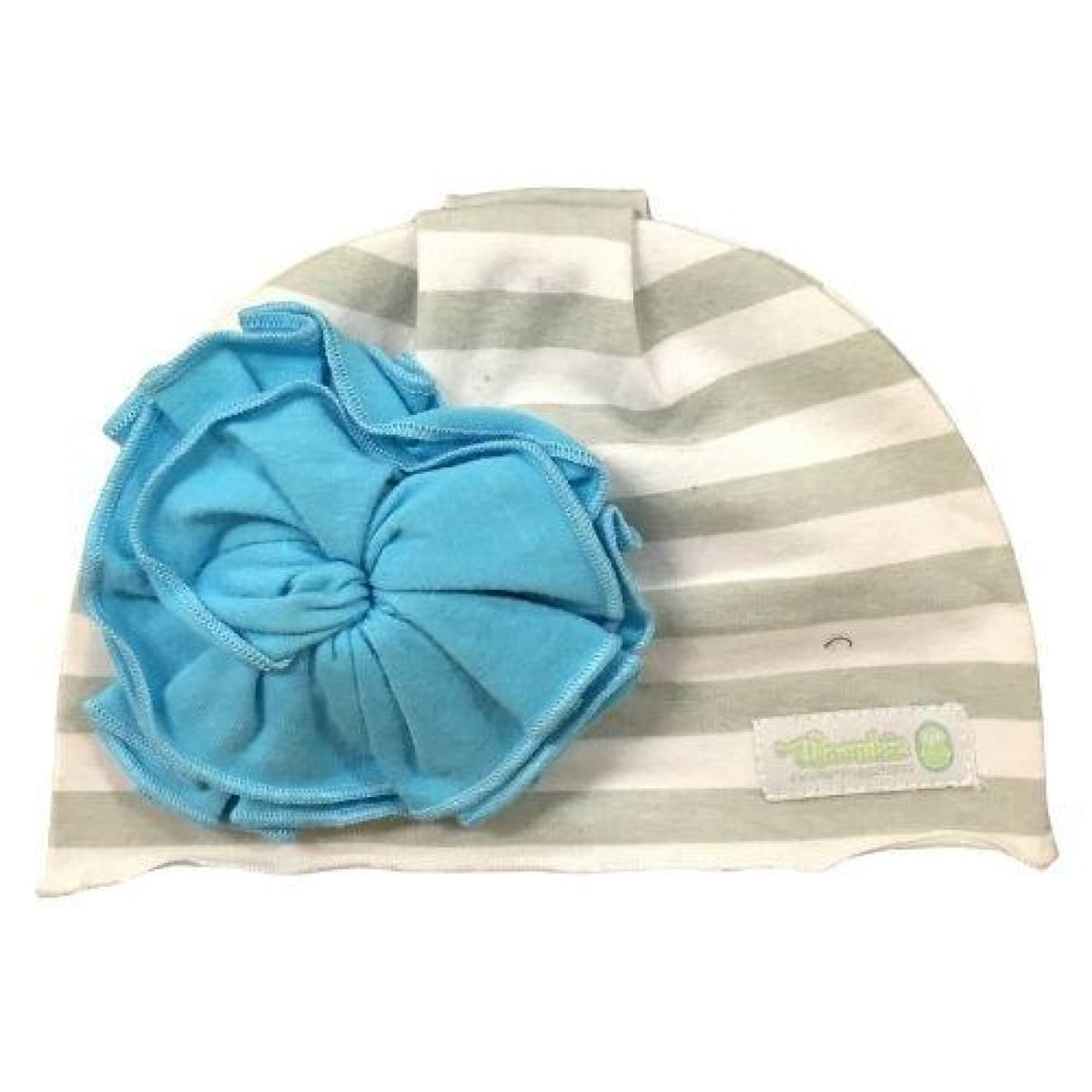 Woombie Flower Aqua Beanie 0-6M - 0-6m / Grey/White Striped - BABY &amp; TODDLER CLOTHING - BEANIES/HATS